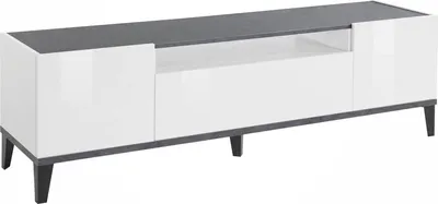 Produktbild von Fernsehschrank Dfigol, Niedriges Sideboard für Wohnzimmer mit 2 Türen, Sockel für TV-Möbel, 100 %  Italy, cm 160x40h47, Weiß glänzend und Schiefer