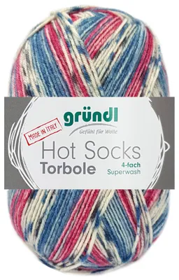 Produktbild von 100 Gramm Gründl Hot Socks Torbole 4--fach 05 Rot Blau Mix