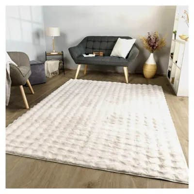 Produktbild von Teppich für Wohnzimmer und Esszimmer, Langflor in Skandi-Optik, geometrisches Design, unifarben, Farbe: Creme, Größe: 120x160 cm