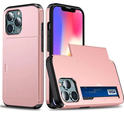 Produktbild von Mobigear Card iPhone 14 Hülle, Hartschalenhülle, Rückseite, stoßfest mit Kartenhalter - Roségold