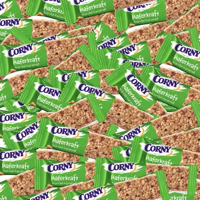 Zdjęcie produktu dla CORNY 3007693 CORNY Haferkraft Mandel Karamell Müsliriegel 100 Riegel