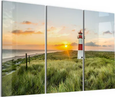 Produktbild von DEQORI Glasbild Echtglas 3x50x100 cm 'Leuchtturmliebe' Wandbilder XXL groß