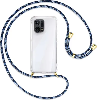 Produktbild von Handykette Backcover-Schutzhülle mit Band (Metall goldfarben) für Oppo Find X5 - Blautöne