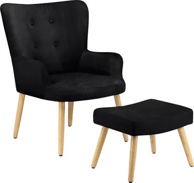 Productafbeelding van Comfortabele fauteuil met voetbankje, merk Thor, kleur zwart