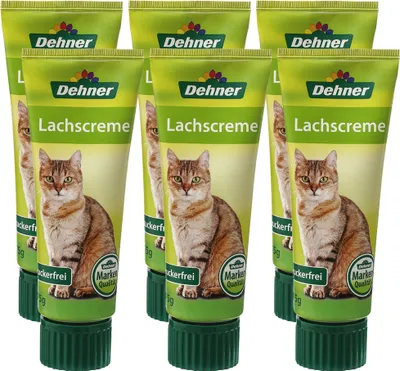 Produktbild von Dehner Lieblinge Katzensnack, Leckerli Creme zuckerfrei, für ausgewachsene Katzen, Lachs, 6 x 75 g (450 g)