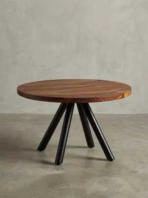 Produktbild von Moderner Couchtisch mit Sheesham Massivholz, Metall-Materialmix, Rund, Handgefertigt. 60x60x35 cm | Kadima Design