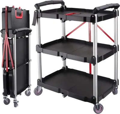Produktbild von 3-stöckiger Rollwagen - Klappwagen - Servicewagen - Transportwagen - Rollbarer Wagen