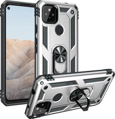 Image de Étui pour Google Pixel 5A étui de protection militaire double couche avec support d'anneau et support Argent