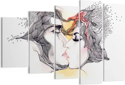 Produktbild von Bild auf Leinwand - Leinwandbild - Paar Küssen Abstraktion - 150x100cm - Wand Bild - Wanddeko - Leinwanddruck - Bilder - Kunstdruck - Wanddekoration - Leinwand bilder - Wandkunst - EG150x100-3005