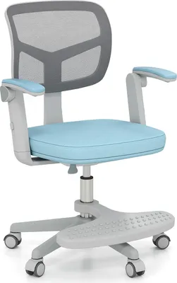 Produktbild von GOPLUS Schreibtischstuhl Kinder, höhenverstellbarer Kinderdrehstuhl mit Fußstütze, klappbaren Armlehnen & Rollen, Schülerstuhl für 3-15 Kinder (Blau)