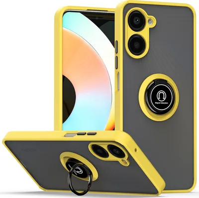 Produktbild von Realme 10 Pro 5G Hülle, Ring Halter Ständer Matte Transluzent TPU Rahmen Stoßfest Schutzhülle für Realme 10 Pro 5G Gelb