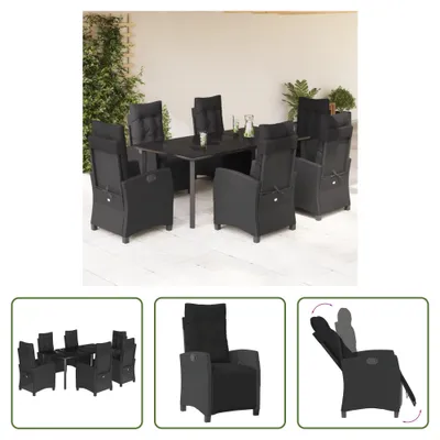 Produktbild von The Living Store 7-tlg. Garten-Essgruppe mit Kissen Schwarz Poly Rattan