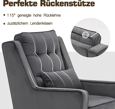 Produktbild von MCombo Ohrensessel Relaxsessel Samt-Bezug wohnzimmer, mit Kissen&Metallfüße, 7277-1(Grau)