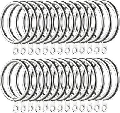 Imagen del producto de Anillos para cortinas de metal Unyqoos®, 60 unidades, color plateado, con un diámetro interior de 38 mm, para barras de cortina de hasta 33 mm