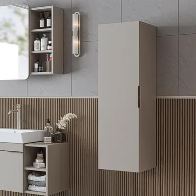 Image de Roomart LYCIA-72 Meuble de salle de bains, armoire haute de 35 cm de large, beige