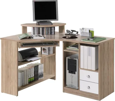 Produktbild von Eck-Schreibtisch Bürotisch Computertisch Winkelschreibtisch Büromöbel "Marcel I" Sonoma-Eiche/Weiß