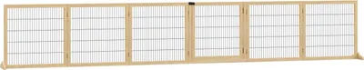 Immagine prodotto di Cancello di sicurezza per cani con poggiapiedi, pieghevole bidirezionale, legno di pino, metallo, naturale, 432x36x70 cm