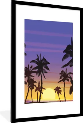 Produktbild von MuchoWow® MuchoWow® Gerahmtes Poster Sonne - Palme - Meer 60x90 cm - Poster mit zchwarzem Bilderrahmen - Dekoration - Wandposter Wohnzimmer - Hochwertig