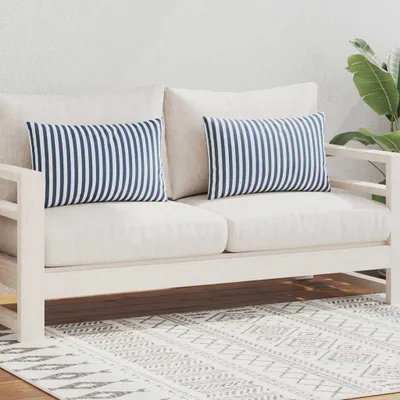 Image de vidaXL Coussin de jardin 2 pcs. à rayures 60 x 40 cm bleu marine