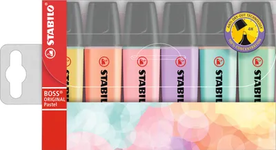 Immagine prodotto di Evidenziatore - STABILO BOSS ORIGINAL Pastel - confezione da 6 - giallo polvere, pesca cremoso, blush rosato, viola brillante, verde menta e turchese delicato