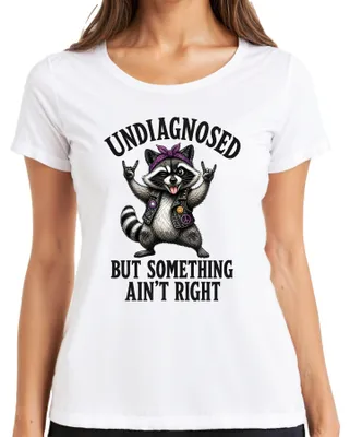 Productafbeelding van Undiagnosed But Something Ain't Right Rocker T-shirt voor dames, wit, maat M