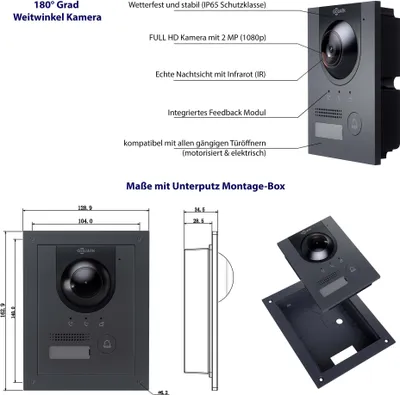 Image de Sonnette avec caméra anthracite/argent , 2MP, 180°, App, Hybrid IP - 2-fils : Anthracite : Sans boîtier Montage : Sans boîtier Sonnette de porte Couleur : Anthracite