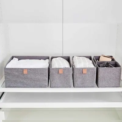 Produktbild von Ibenzoa® 5‑teiliges Aufbewahrungsset aus Leinenstoff – faltbare Aufbewahrungsboxen Grau, 1×30×30 cm, 2×30×15 cm, 2×15×15 cm – Schrank & Schubladenorganisation