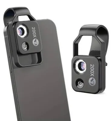 Produktbild von 200x mini-zoomlupen mit LED-Beleuchtung/ universelle Klemme, tragbare digitale Mikroskop-Kamera-Zubehör für 99% der Smartphones (schwarz 200x mit CPL)