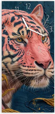 Produktbild von Wanduhr aus Glas mit Motiv Tiger Porträt- 30 x 60 cm - inkl. Aufhängesystem