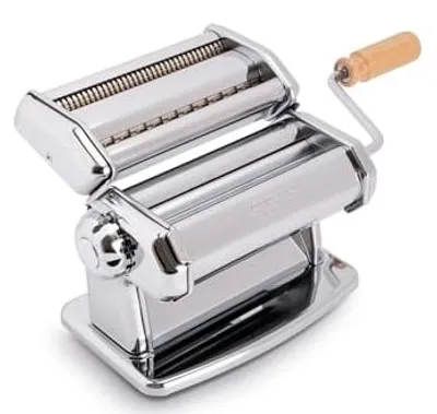 Imperia Pasta Maschine mit 2 Schneidern, Holzgriff, Silber – Produktbild 1