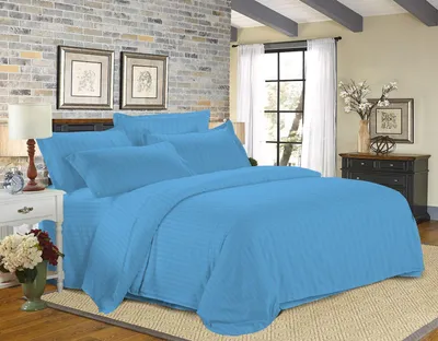 Zdjęcie produktu dla Pościel hotelowa z mikrofibry JASMINE PURE jasnoniebieska - paski 2 cm Wymiary pościeli: 70 x 90 cm | 140 x 200 cm