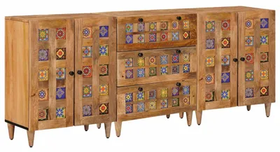 Immagine prodotto di vidaXL Credenza laterale, 3 pezzi, 60 x 33,5 x 75 cm, legno massello di mango, finitura naturale