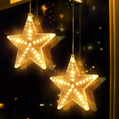 Sternen-Lichterkette 2er-Set, 20 cm, warmweiß, batteriebetrieben, Timer
