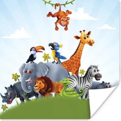Produktbild von MuchoWow® Poster Dschungel - Illustration - Wildtiere - Jungen - Mädchen - Kind 50x50 cm - Wohnzimmerdekoration