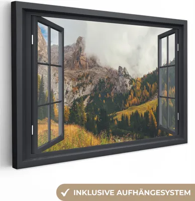 Produktbild von OneMillionCanvasses® - Leinwandbilder - 140x90 cm, Aussicht - Berg - Baum, Wandbilder Kunstdruck Wanddekoration