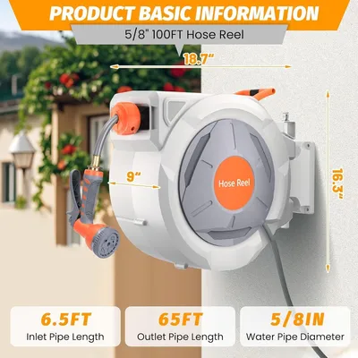 Produktbild von Gartenschlauchaufroller - Schlauchaufroller - Wandaufbewahrungsbox für Gartenschläuche - Schlauchhalter - Schlauchaufbewahrung - Automatisches Aufrollsystem