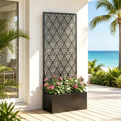 Produktbild von Wetterfestes Gartengestell aus Metall mit Gitter und Blumenbecken | Für Garten & Balkon Blumen