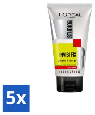 Obrázek produktu pro 5 kusů produktu L'Oréal Paris Studio Line Invisi Fix, fixační gel na vlasy, 24h, bezbarvý a čistý, objem 150 ml - výhodná balení