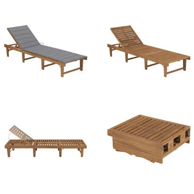 Immagine prodotto di vidaXL Lettino prendisole pieghevole con cuscino in legno massiccio di acacia - Lettino prendisole - Lettini prendisole in legno - Lettini prendisole in legno