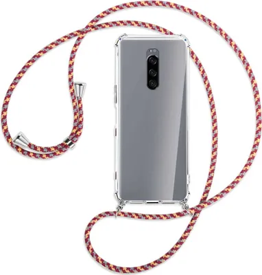 Produktbild von Handykette Backcover-Schutzhülle mit Band (Metall silberfarben) für Sony Xperia 1 - weinrot/gelb/grau