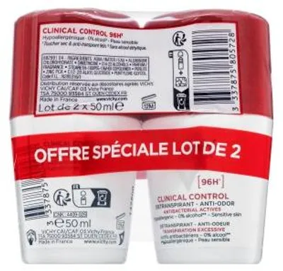 Produktbild von Vichy Clinical Control Antitranspirant Detranspirant 96H 2 x 50 ml