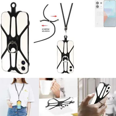 Produktbild von K-S-Trade 3in1 Handykette Handyband Handykordel Halsband Smartphone-Ring Handy-Ring kompatibel mit Xiaomi Redmi Note 13 Pro Fingerhalterung Handyring