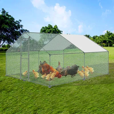Produktbild von YZNAHRE Hühnerstall 3x4x2m Freilaufgehege Metall 12m² Geflügelkäfige mit Sonnenschutz Dach Tür & Riegel Freigehege Geflügelställe für Kleintiere