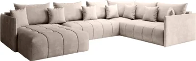 Produktbild von FurMeb - Ecksofa - Sofa mit Schlaffunktion und Bettzeugablage - U ASPEN BIS Ecksofa 350 cm x 227 cm - Wohnzimmersofa - Samtecksofa - Beige