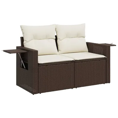 Image de vidaXL Canapé de jardin avec coussins 2 places brun poly rotin