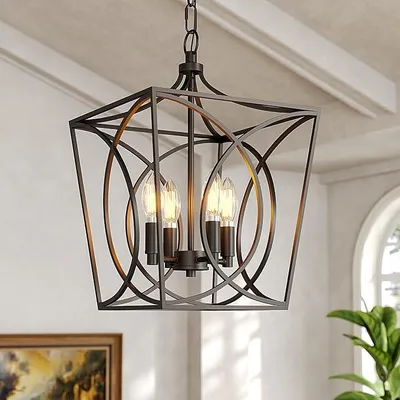 Produktbild von Industrieller Metall-Kronleuchter, elegante schwarze Kronleuchter, Deckenleuchten, geometrische Vintage-Hängeleuchten aus Metall für Eingangsbereich, Foyer, Schlafzimmer und Wohnzimmer