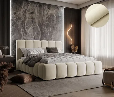 Produktbild von Modernes Polsterbett TOKIO Farbe cream ,Magic Velvet 2250, Schlaffläche 160 cm x 200 cm ,Bett mit gepolstertem Kopfteil, Design-Bett mit Bettkasten