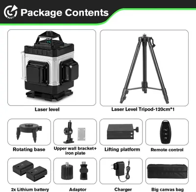 Produktbild von Laser Messgerät - 4D 16 Linien Kreuzlinienlaser - Selbstnivellierend 360° - App Fernbedienung - Reichweite 25 m IP54 - Stativ Set 120 cm