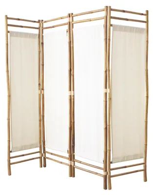 Productafbeelding van Ruimteverdelers voor binnenshuis, 160 x 160 cm, ruimteverdelers van stof en natuurlijk bamboe, 4-delige ruimteverdeling voor slaapkamer en woonkamer, mobiele scheidingswand