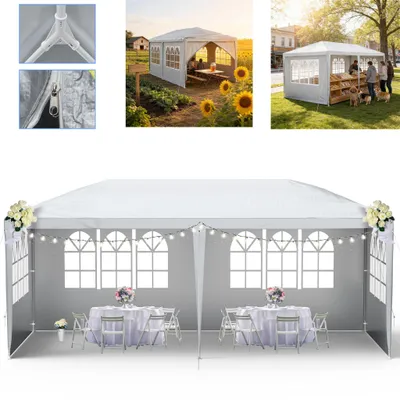 Produktbild von LZQ 3x6m Garten Partyzelt Pavillon Gartenzelt Festzelt UV-Schutz Gartenpavillon Bierzelt mit 4 Abnehmbaren Seitenwänden für Garten Party Hochzeit, Grau